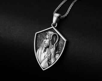 Jesus Pastor, Presente Religioso, Pingente Cristão, Colar de Oração, Joias de Fé, Amuleto Espiritual, Presente Cristão, Símbolo Pastoral