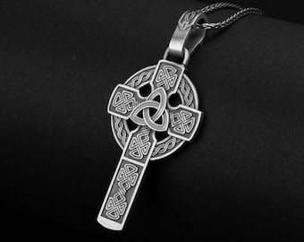 Collier croix celtique en argent sterling, pendentif triquetra, bijoux irlandais