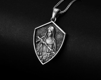 Pingente de Santa Rita de Cássia em Prata de Lei, Presente de Crisma, Colar Religioso