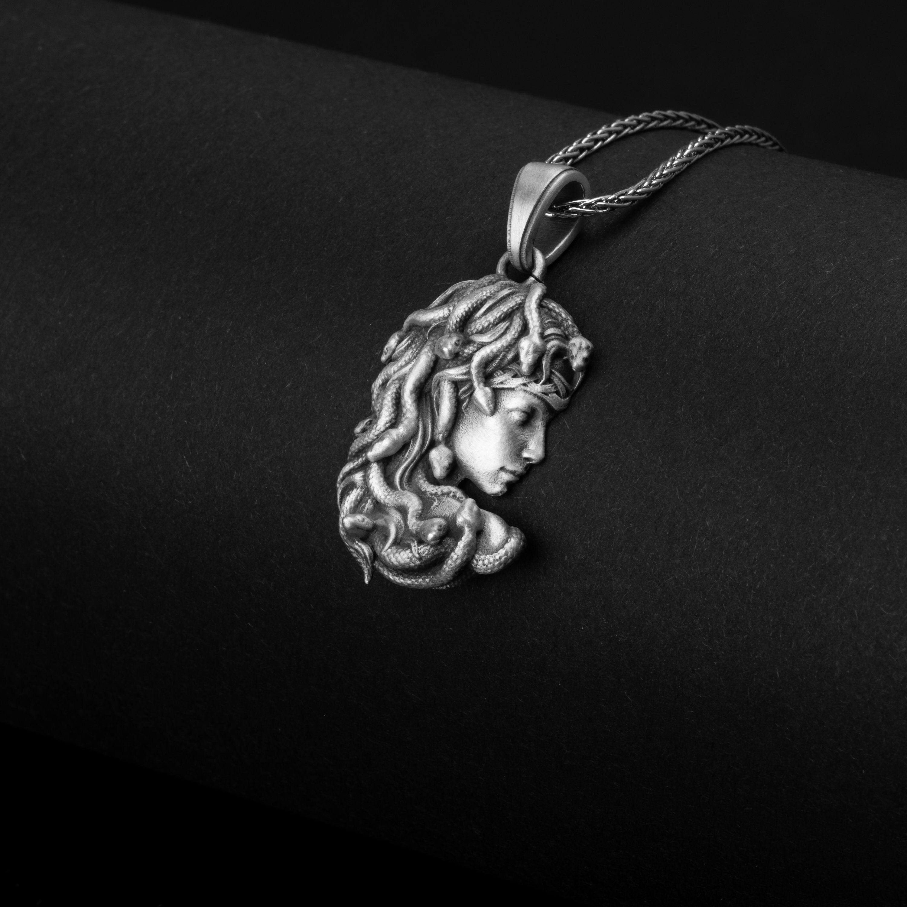 Medusa Pendant, Profile View, Gorgon Jewelry, Silver, Greek