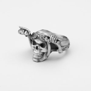Skeleton Rider Ring, Biker Accessory, Motorcycle Jewelry, Silver Skull, Skeleton Biker, Ghost Rider, Motorbike Style, Bike Enthusiast