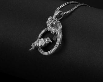 Sterling Silver Odin Ravens Necklace, Celtic Knot, Viking Jewelry