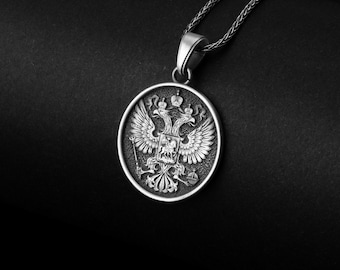 Russian Necklace, Coat of Arms, Two-Headed Eagle, Silver Eagle, National Emblem, Heritage Jewelry, Imperial Russia