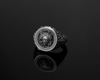Medusa Ring, Mythology Jewelry, Gorgon Design, Ancient Greece, Snake Ring, Greek Myth, Unique Accessory, Mythical Creature, Sterling Silver