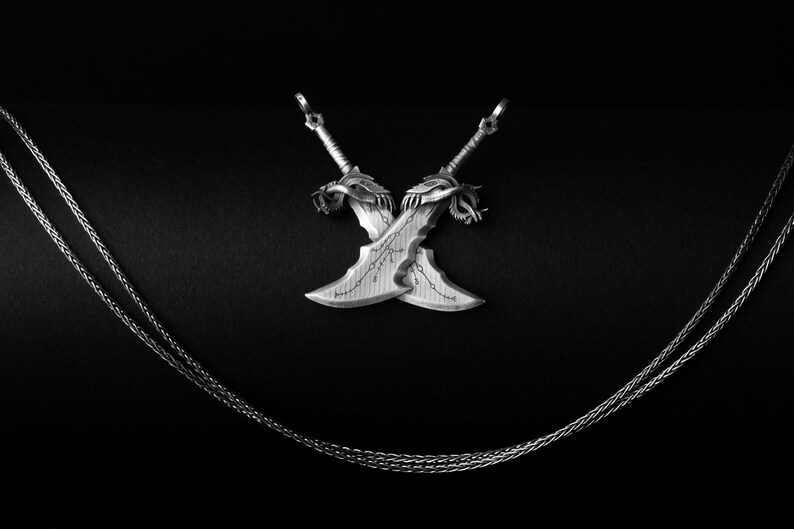 Blades of Chaos, Kratos Necklace, God of War, Sterling Silver, Warrior Pendant, Video Game