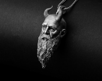 Colar Mimir em Prata de Lei, Pingente de Deus Nórdico, Joias Viking