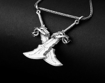 Blades of Chaos, Kratos Necklace, God of War, Sterling Silver, Warrior Pendant, Video Game Jewelry, Gamer Gift, Greek Mythology, Spartan
