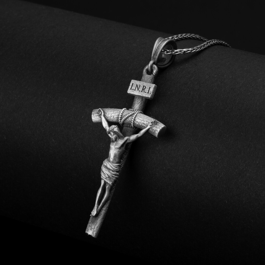 Jesus Crucifixion, Silver Cross, Faith Necklace, Spiritual Pendant