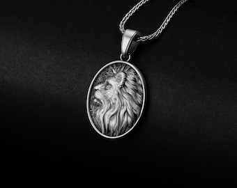 Pingente de leão feito à mão em prata de lei, joia do signo de Leão.