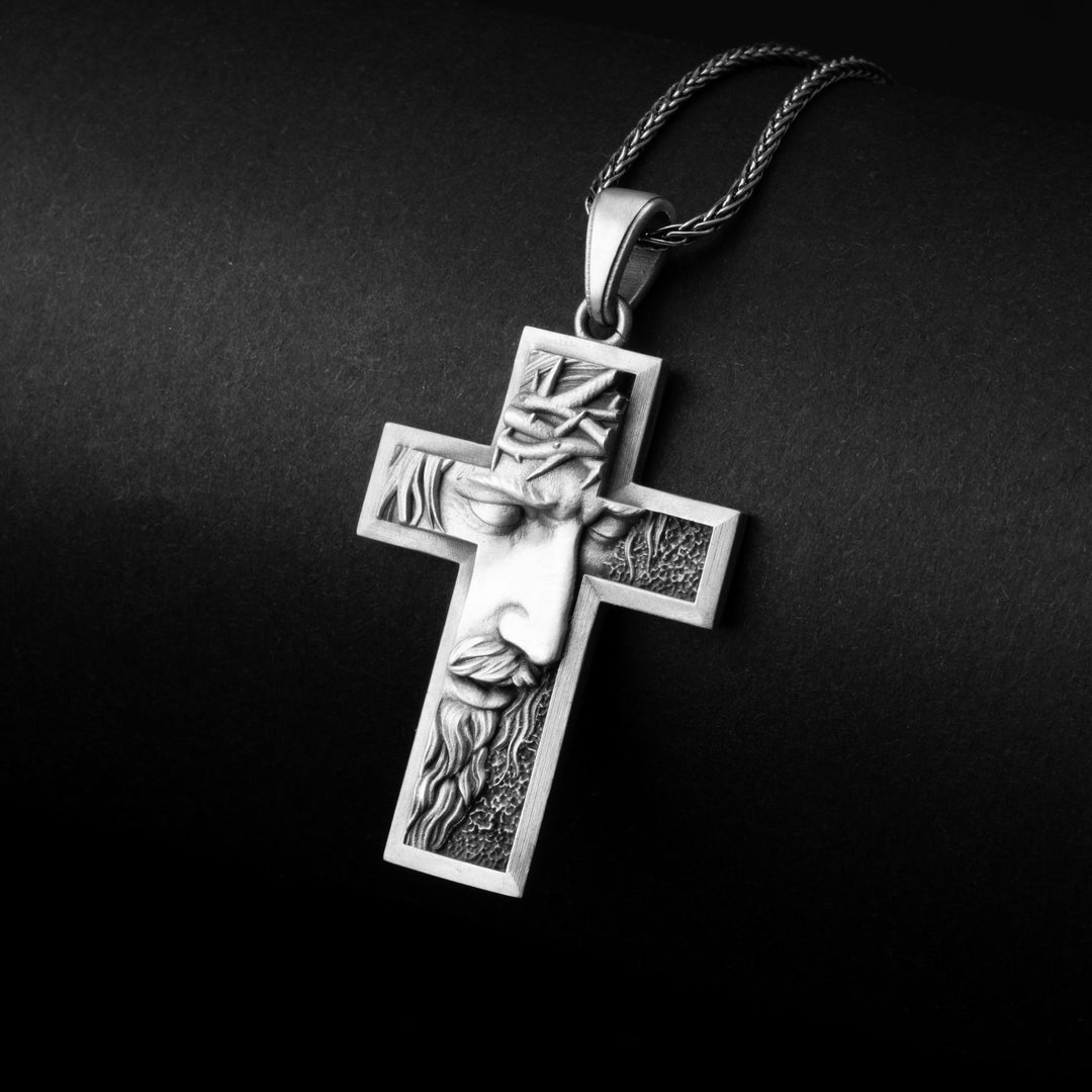 Jesus Cross Necklace, Sterling Silver Cross, Crucifix Pendant, Religious Jewelry, Christian Gift