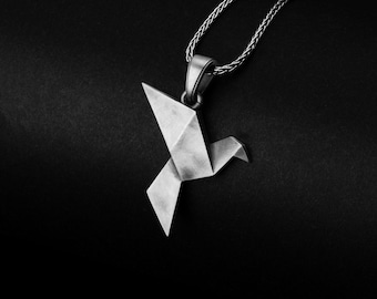 Origami Dove, Pigeon Pendant, Peace Symbol, Dove Necklace, Bird Charm, Silver Dove, Handmade Jewelry