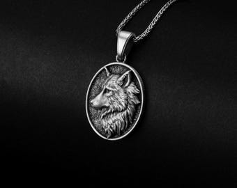 Amuleto de lobo, colar nórdico, acessório viking, colar de besta, presente masculino, joias de lobo solitário, bugiganga personalizável
