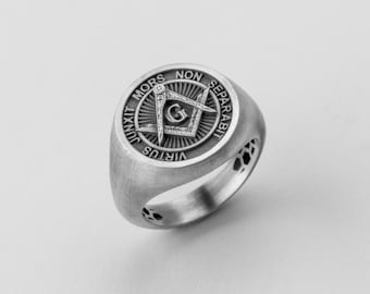 Masonic Virtus Ring, Sterling Silber, Bruderschaftsbande, Esoterisches Symbol, Okkulter Schmuck, Meister Mason, brüderliches Accessoire, Freimaurerei