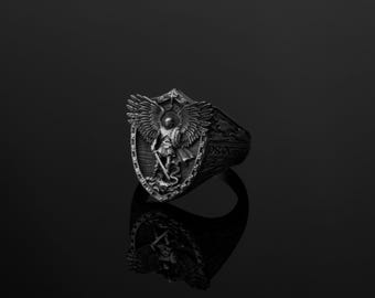 St Michael Ring, Archangel, Spiritual Accessory, Saint Michael, Guardian Angel, Religious Gift, Faith Symbol, Christian Ring, Angelic Design