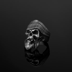 Beret Skull Ring, Sterling Silver, Cigarette Skull, Unique Design, French Style, Smoker's Ring, Bohemian, Artist, Rebel Accessory