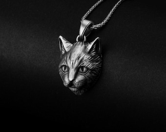 3D Cat Pendant, Feline Necklace, Cat Head Charm, Cat Lover Jewelry, Animal Pendant, Pet Owner Gift