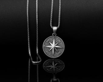 Northstar Necklace, Compass Pendant, Personalized Gift, Nautical Jewelry, Wanderlust, Guiding Star, Custom Engraving