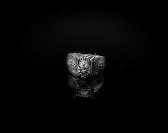 Oni Band Ring, Japanese Demon, Mythology Inspired, Unique Design, Unisex Jewelry, Cultural Symbol, Asian Folklore, Bold Style