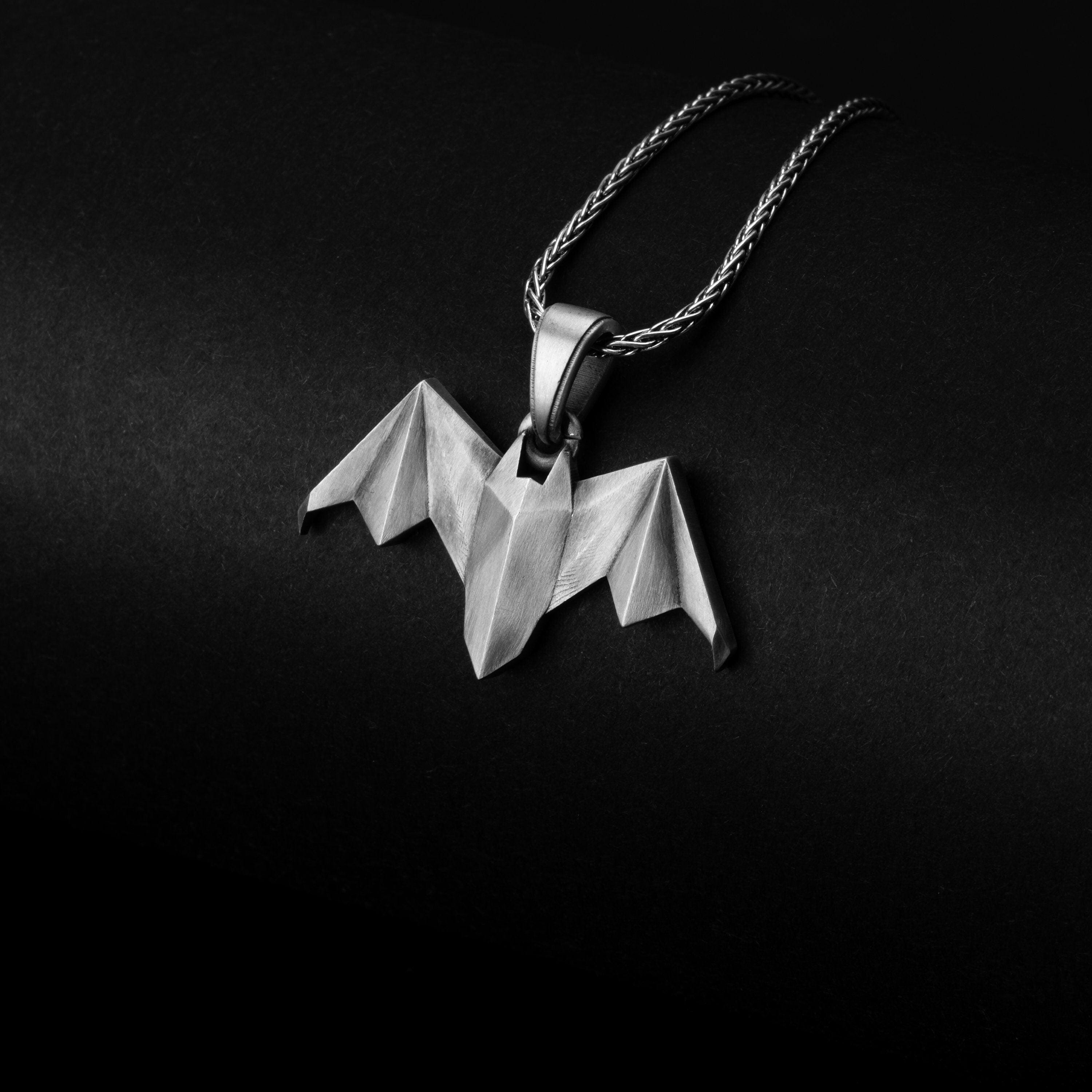 Collana Con Ciondolo Pipistrello Cuore In Acciaio Inossidabile Placcato Oro Rosa - Gioiello Donna Origami, Catena 41,9 Cm + 3,8 Cm Di Estensione - 3