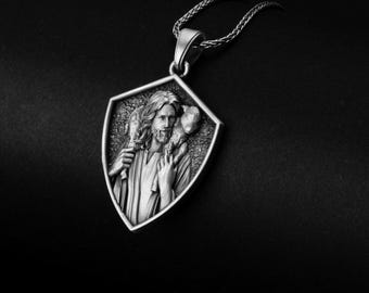 Hanger Jezus schapen, Jezus draagt schaap, hanger herder, christelijke ketting, gebedssieraden, religieus geschenk, ketting geloof