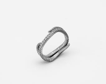 Anel de tentáculos, anel de guelras de polvo, anel de tentáculos de prata, anel de polvo, anel de polvo, anel inspirado no oceano, anel de criatura marinha