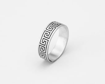 Grecian Design Ring, Silver Grecian Ring, Grecian Band Style, Grecian Art Jewelry, Greek-Inspired Ring, Timeless Ring, Greek Era Band Ring
