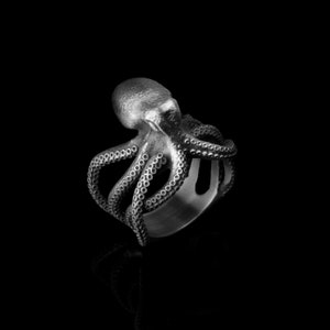Octopus Ring, Silver Octopus, Wrap Ring, Sterling Silver, Ocean Jewelry, Sea Creature, Tentacle, Adjustable, Nautical, Unisex, Marine Life