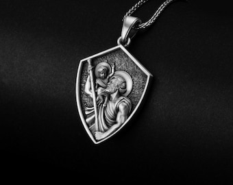 Saint Christophe, patron de voyage, bon voyage, pendentif chrétien, collier de prière, cadeau religieux, bijoux religieux