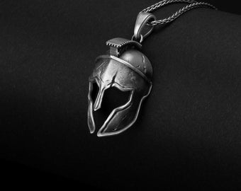 Spartan Necklace, Warrior Pendant, Greek Helmet, Silver Spartan, Ancient Warrior, 3D Helmet Charm, Heroic Jewelry