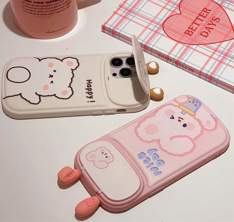 3D Cute Cartoon Bunny Bear Vanity Mirror Apple Case Soft Etsy