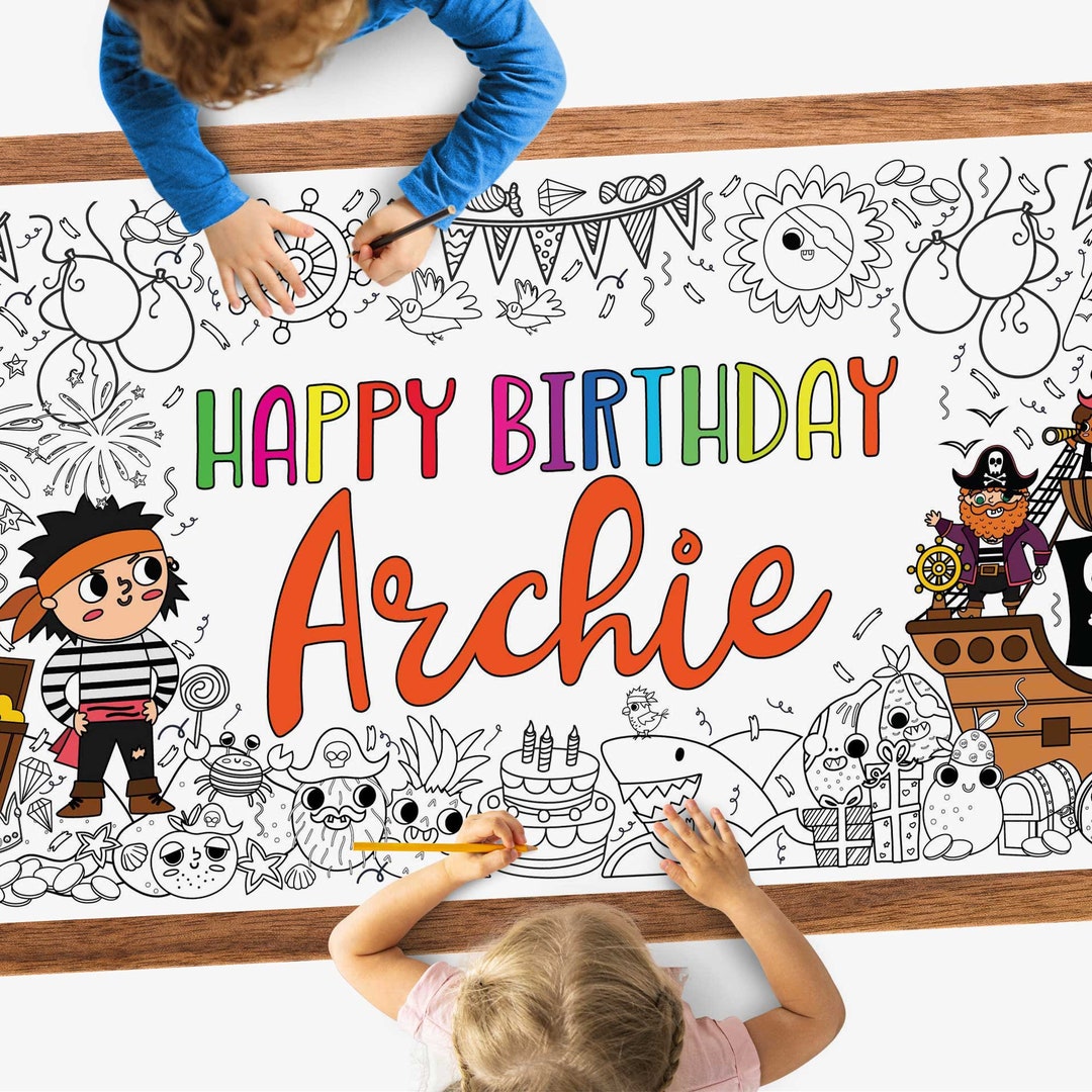 Personalized Pirate Giant Coloring Poster for Kids Birthday Party Decoration Banner, Tablecloth ...