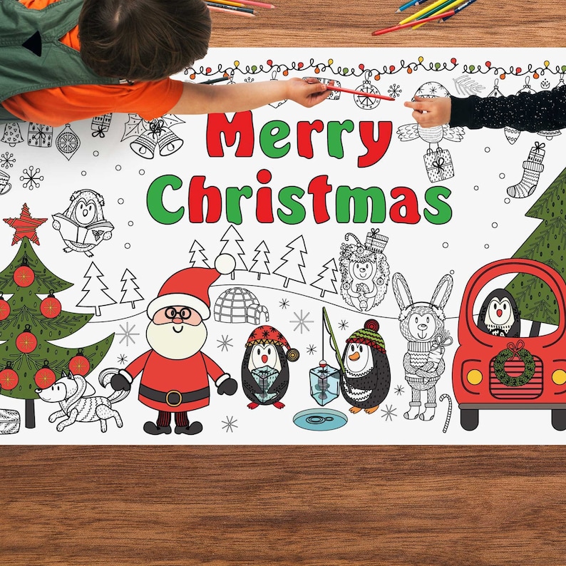 GIANT Christmas Coloring Poster for Kids Coloring Page - Etsy