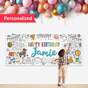 Giant Birthday Party Coloring Banner for Birthday Party Decoration and Party Game | Giant Coloring Poster | Personalized Gift 6 Feet Long