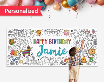 Giant Birthday Party Coloring Banner for Birthday Party Decoration and Party Game | Giant Coloring Poster | Personalized Gift 6 Feet Long
