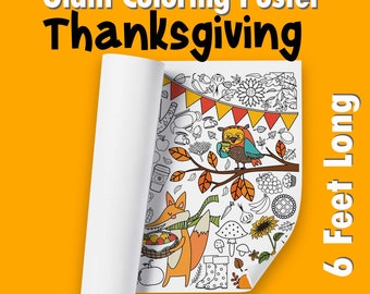 Giant Thanksgiving Coloring Poster for Kids Large Coloring Activity Sheet for Kids | Gift for Kids | Thanksgiving Table Decor | Banner