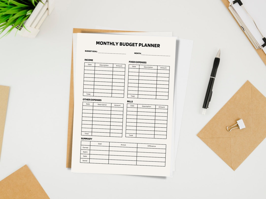 Printable Monthly Budget Journal Planner Printable Bill Tracker Simple ...