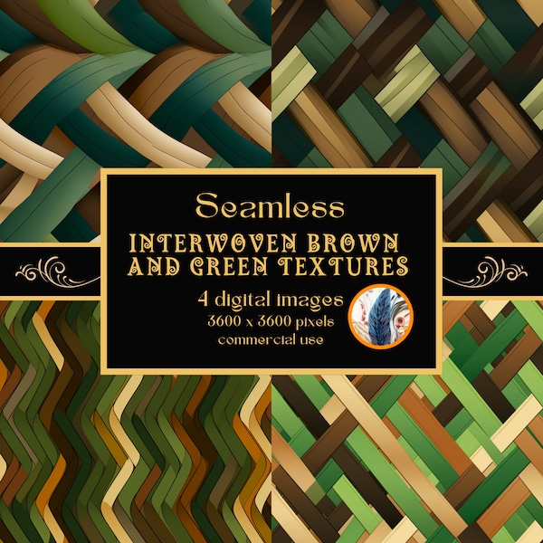 Luxury Interwoven Brown and Green Junk Journal Digital Paper | Seamless Textures | Instant Download | Commercial Use