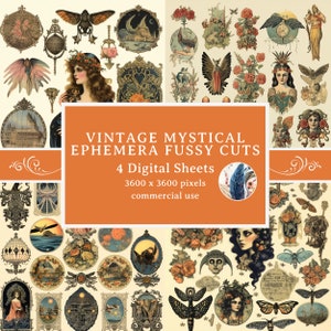 Mystical Ephemera - Fairies, Astrological, Moon Phases, Serpents, Skulls, Masks, Owls, Ravens, Cats, Bats - Fussy Cuts, Junk Journaling