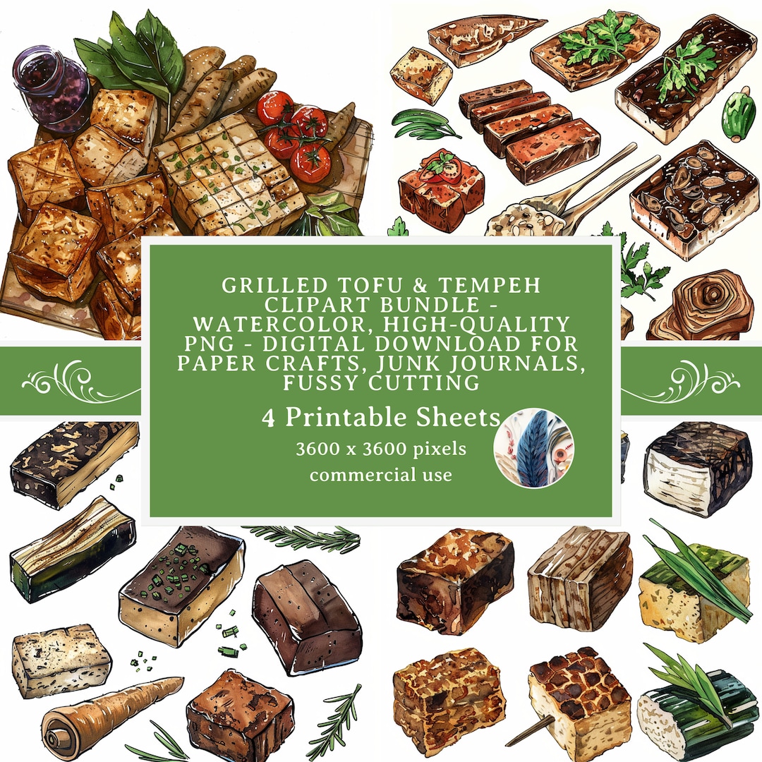 Grilled Tofu & Tempeh Printable Clipart Watercolor PNG Highquality Digital Download for Paper