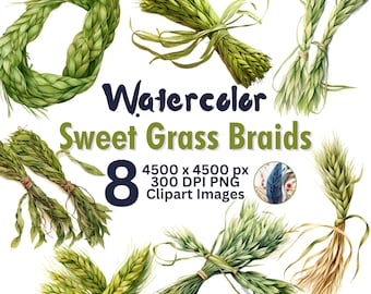 Watercolor Sweet Grass Braids Clipart - Ideal for Scrapbooking, Decoupage, Sublimation, Fuzzy Cut Crafting - Commercial Use