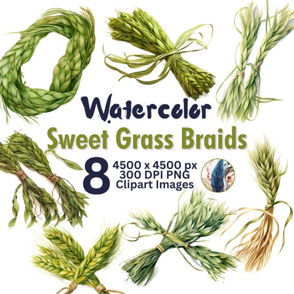 Watercolor Sweet Grass Braids Clipart - Ideal for Scrapbooking, Decoupage, Sublimation, Fuzzy Cut Crafting - Commercial Use