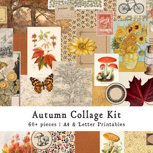 Kit de collage vintage OTOÑO, hoja de collage, otoño, otoño, naturaleza, imprimible, diario basura, álbum de recortes, efímera, recortes, digital