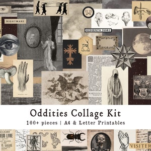 ODDITIES Kit collage vintage, foglio collage, gotico, inquietante, macabro, stampabile, diario spazzatura, album, effimero, taglio fussy, digitale