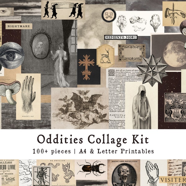 ODDITIES Vintage Collage Kit, Collage Sheet, Gothic, Creepy, Macabre, Printable, Junk Journal, Scrapbook, Ephemera, Fussy Cut, Digital