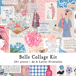 Kit de collage vintage BELLE, feuille de collage, rose, féminin, floral, années 1920, imprimable, journal indésirable, scrapbooking, éphémère, coupe difficile, numérique