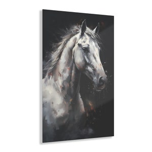 Weißes Pferd in der Dunkelheit | Acryl Wandkunst