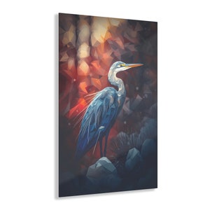 Snowy Heron on Rocks | Acrylic Wall Art