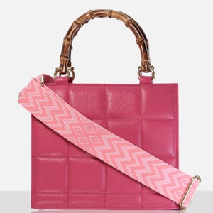 Top handle stylish Italian Handbag with matching pattern strap and bamboo handle. Genuine italian leather. image 4