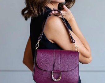 Marina Genuine Italian Leather Crossbody bag in Cuoio - Stylish Woman purse with leather shoulder strap, crossbody bag use. Perfect gift.