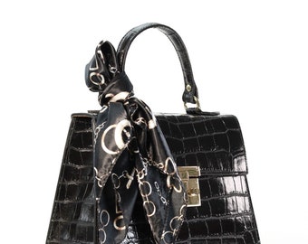 Luxury Italian Leather Handbag - Made In Italy bag in coconut printed crossbody bag.